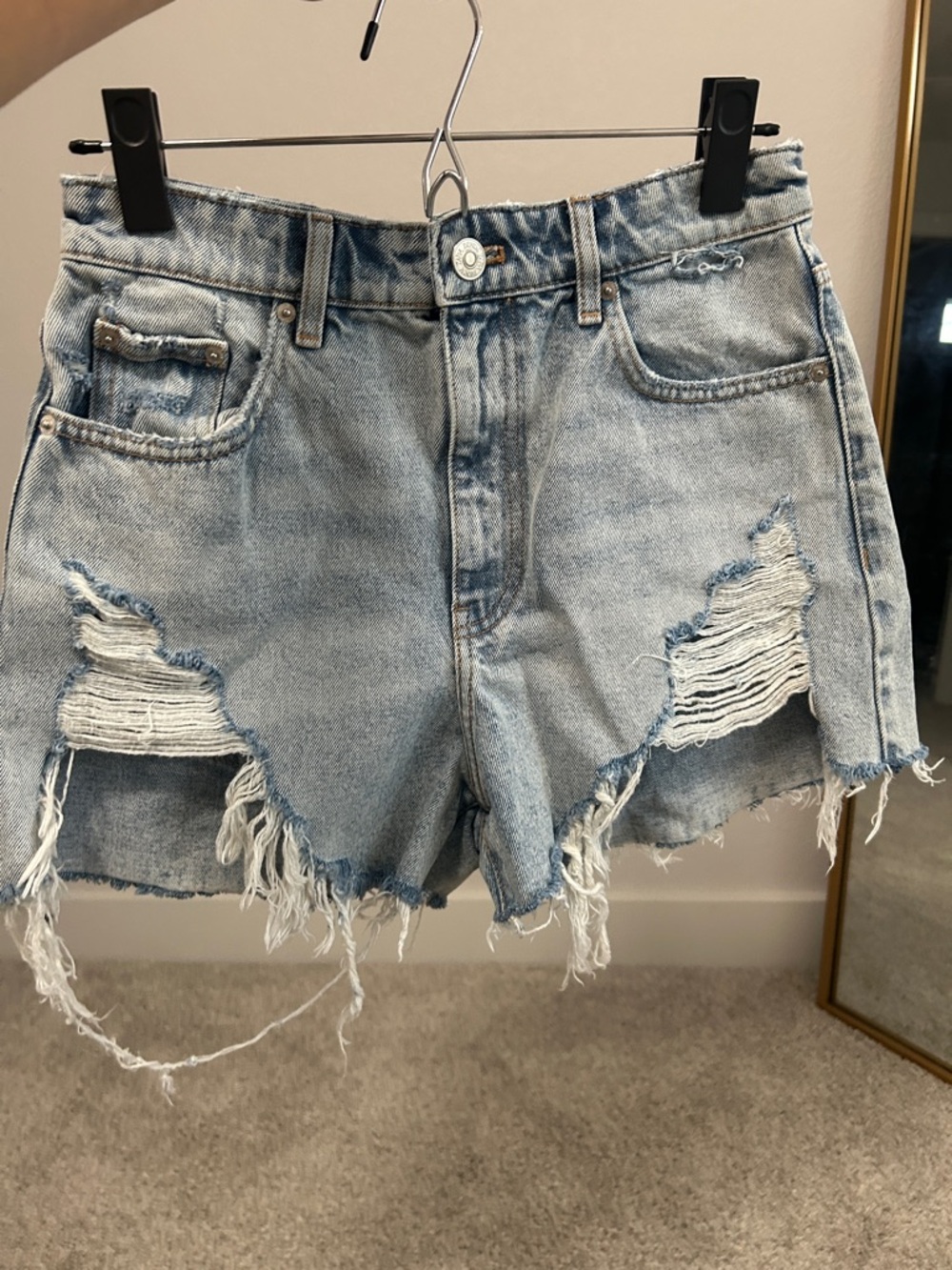 Zara Light Blue Distressed Denim Jean Shorts